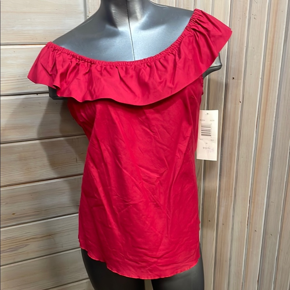 Allison Taylor Red Sleeveless Ruffled Blouse